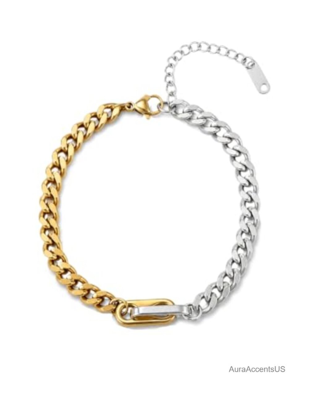 Stainless Steel Two Tone Cuban Link Bracelet for Men Adjustable